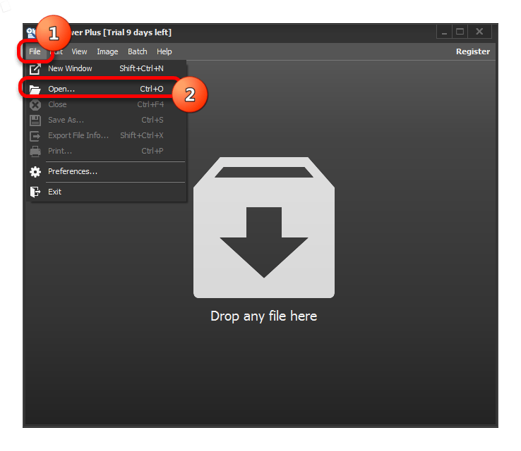 Переход в окно открытия файла в программе File Viewer Plus