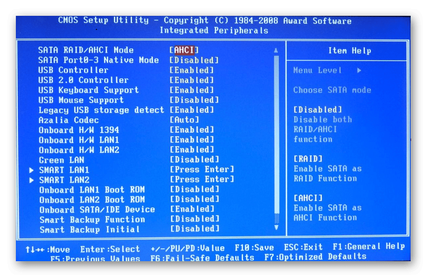 Смена режима подключения жесткого диска в старом BIOS