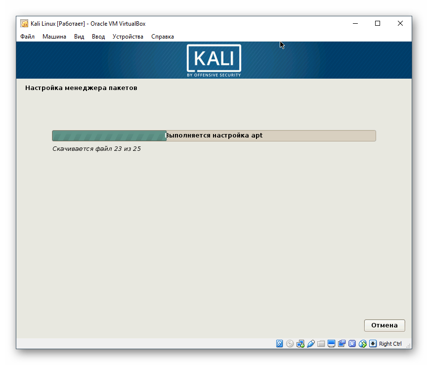 Автоматическая настройка менеджера пакетов для Kali Linux в VirtualBox