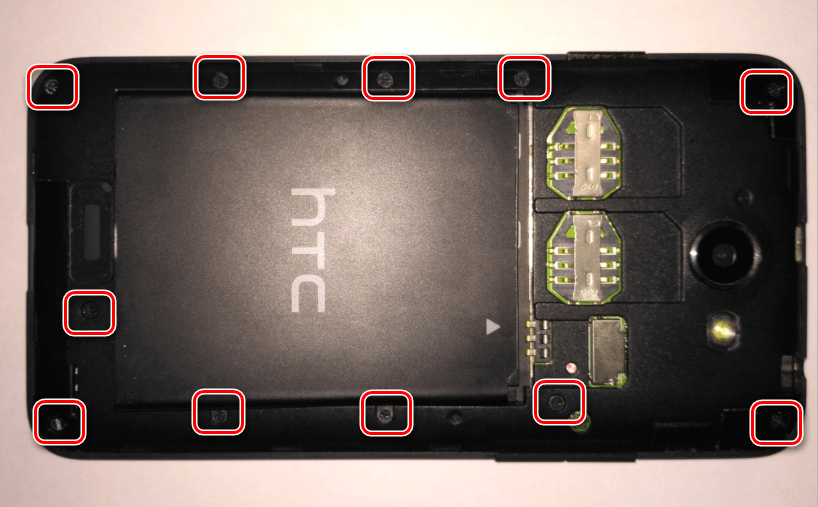 HTC Desire 516 Dual Sim снятие задней крышки 11 винтов