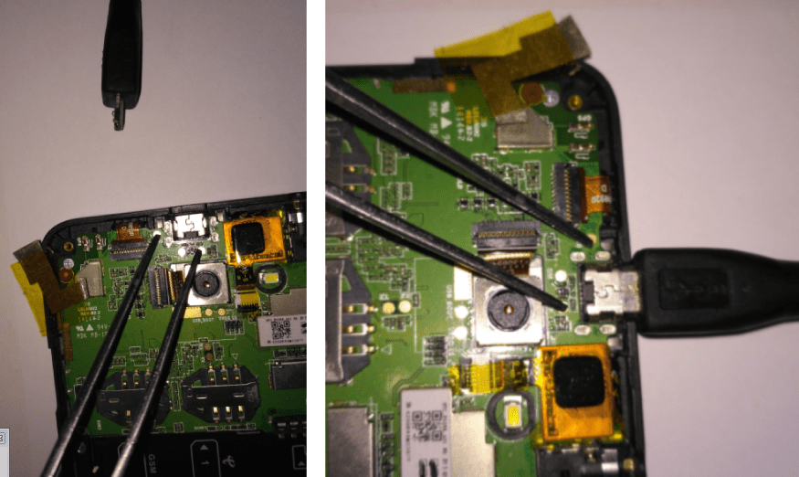 HTC Desire D516 восстановление подключение кабеля с замкнутыми контактами GND и DP