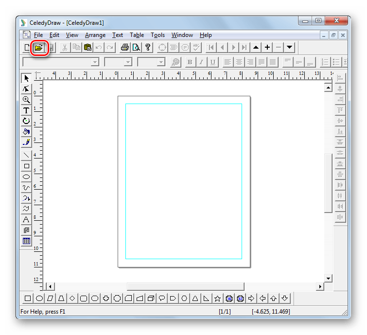 Переход в окно открытия файла через иконку на панели инструментов в программе CeledyDraw