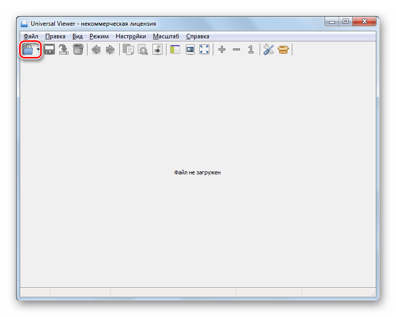 Переход в окно отрытия файла через иконку на панели инструментов в программе Universal Viewer