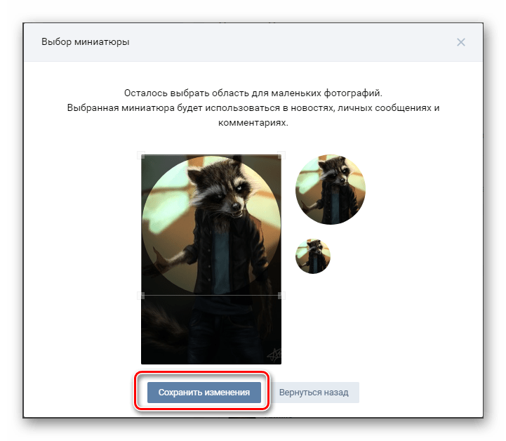 Выделение миниатюры на новой фотографии профиля на сайте ВКонтакте