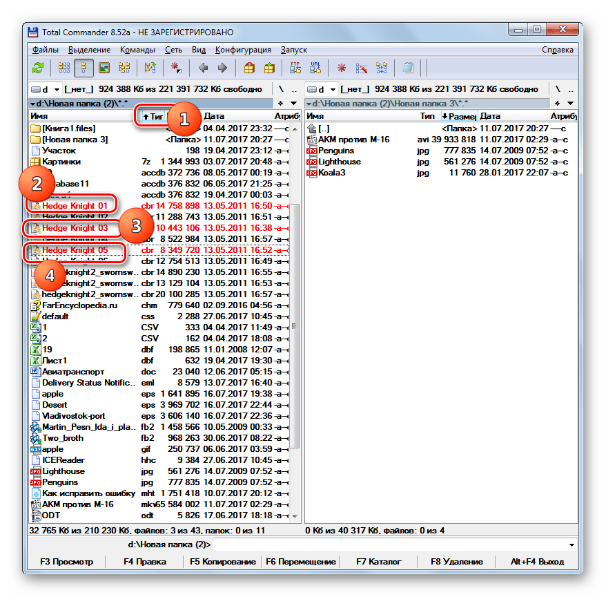 Выделение отдельных файлов в программе Total Commander