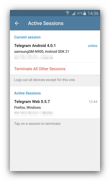Активные сессии Telegram