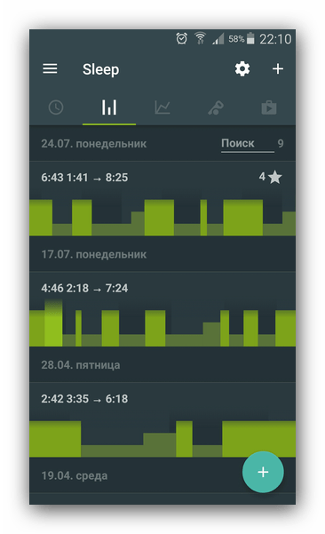 Графики отслеживания сна Sleep as Android
