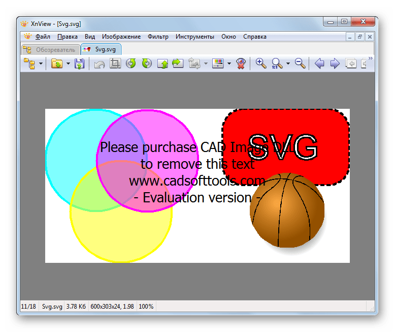 Изображение SVG открыто в новой вкладеке в программе XnView