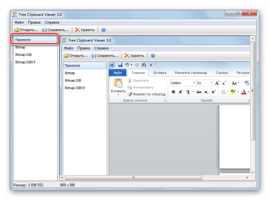 Izobrazhenie v programme Free Clipboard Viewer v Windows 7