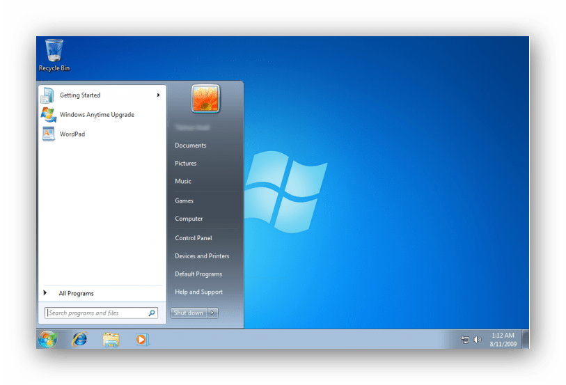 Начальная версия Windows 7