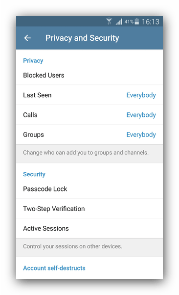 Настройки безопасности в Telegram