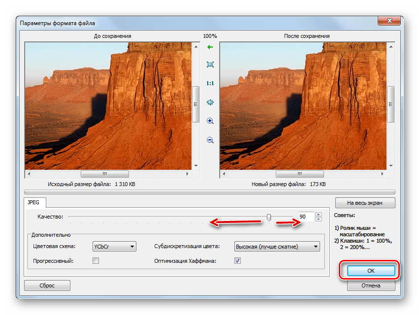 Окно Параметры формата файла в программе FastStone Image Viewer
