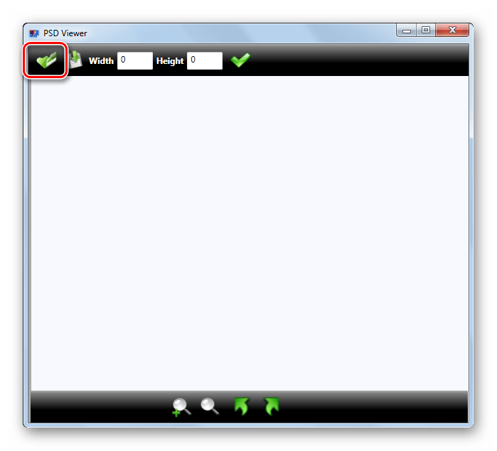 Переход в окно открытия файла через иконку на панели инструментов в программе PSD Viewer