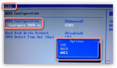 Переключение режимов SATA с AHCI на IDE в БИОС материнской платы для установки операционной системы Windows XP