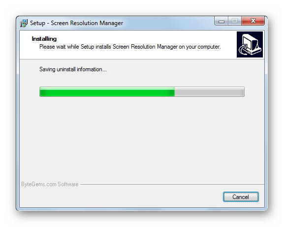 Процедура инсталляции приложения в установщике программы Screen Resolution Manager в Windows 7