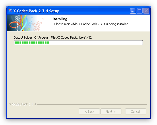 Процесс установки XP Codec Pack В Windows XP