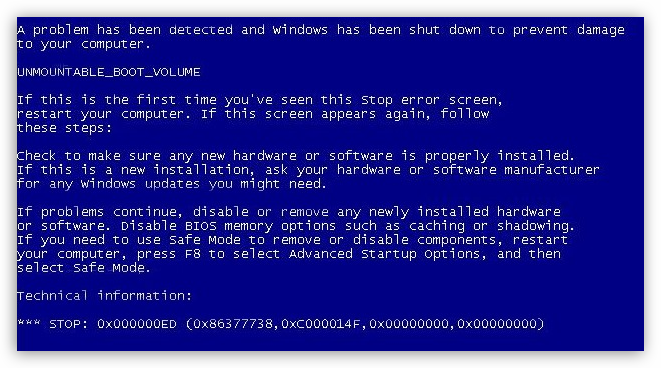 Синий экран смерти с кодом ошибки 0х000000ED в операционной системе Windows XP