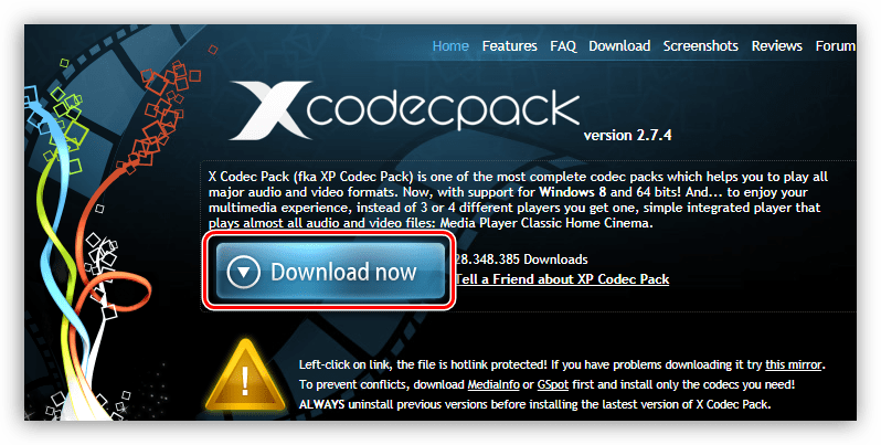 Страница загрузки XP Codec Pack на официальном сайте разработчиков