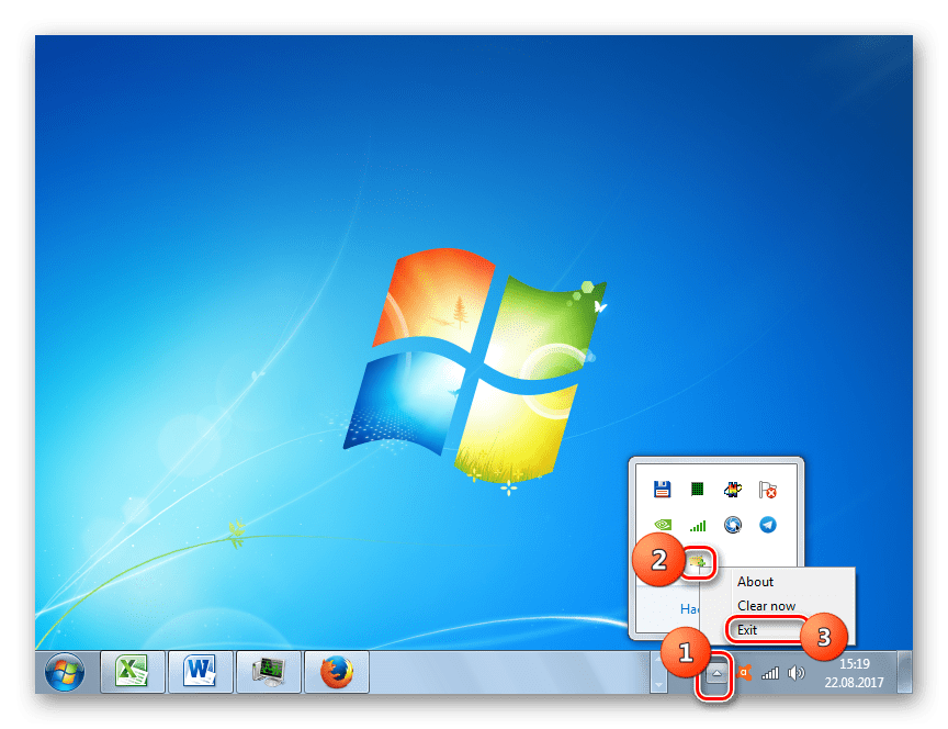 Завершение работы в программе ClipTTL в Windows 7