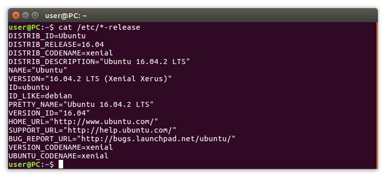 команда cat etc -release в терменале ubuntu
