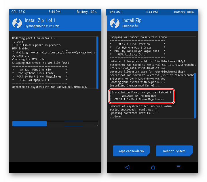 Alcatel One Touch Pixi 3 (4.5) 4027D Установка СyanogenMod через TWRP завершена