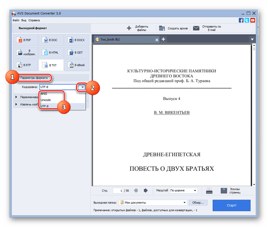 Блок настроек выходного формата преобразования Параметры формата в программе AVS Document Converter