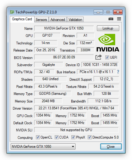 Главное окно программы GPU-Z