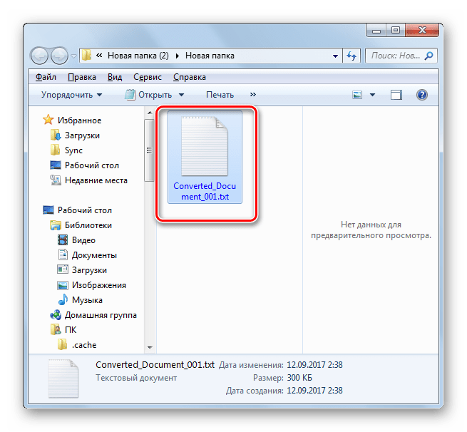 Каталог размещения преобразованного файла в текстовом формате TXT в программе AVS Document Converter
