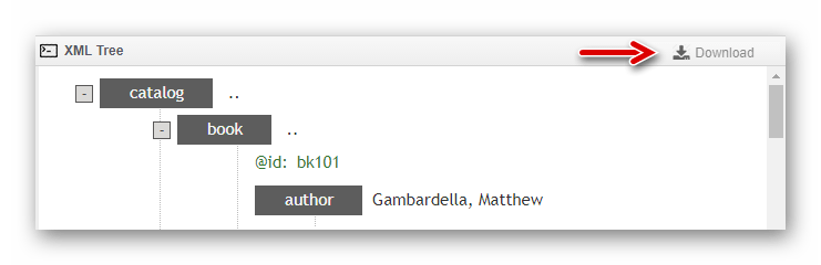 Кнопка для загрузки готового XML-файла в онлайн-редакторе сервиса TutorialsPoint