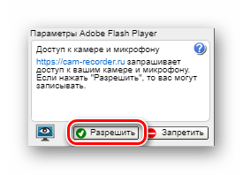 Кнопка разрешения доступа от плеера Adobe Flash Player