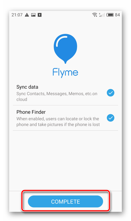 Meizu M2 Note Flyme-аккаунт добавлен