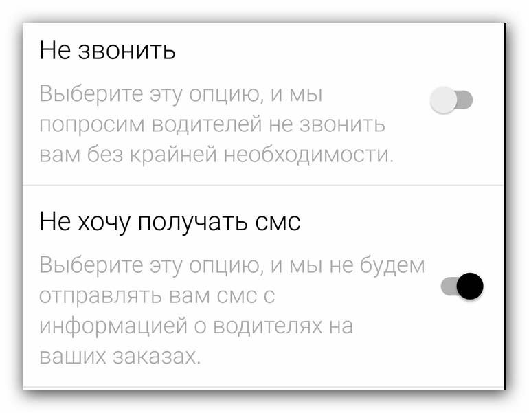Опции связи с водителями Яндекс Такси