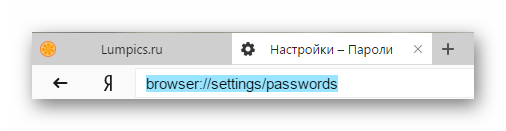 Переход на страницу управления паролями в интернет обозревателе Яндекс.Браузер
