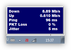Промежуточный результат замера скорости интернета в программе JDAST