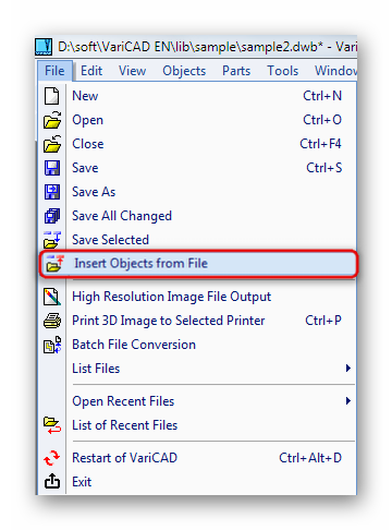 Импорт объектов из файла в VariCAD