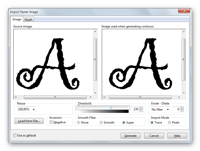 Инструмент для генерации символов на основе изображения в FontCreator