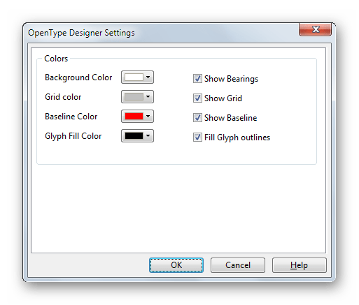 Инструмент для изменения цветовых характеристик символов в FontCreator