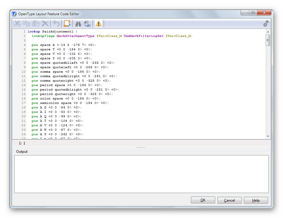 Инструмент для программирования параметров символов в FontCreator