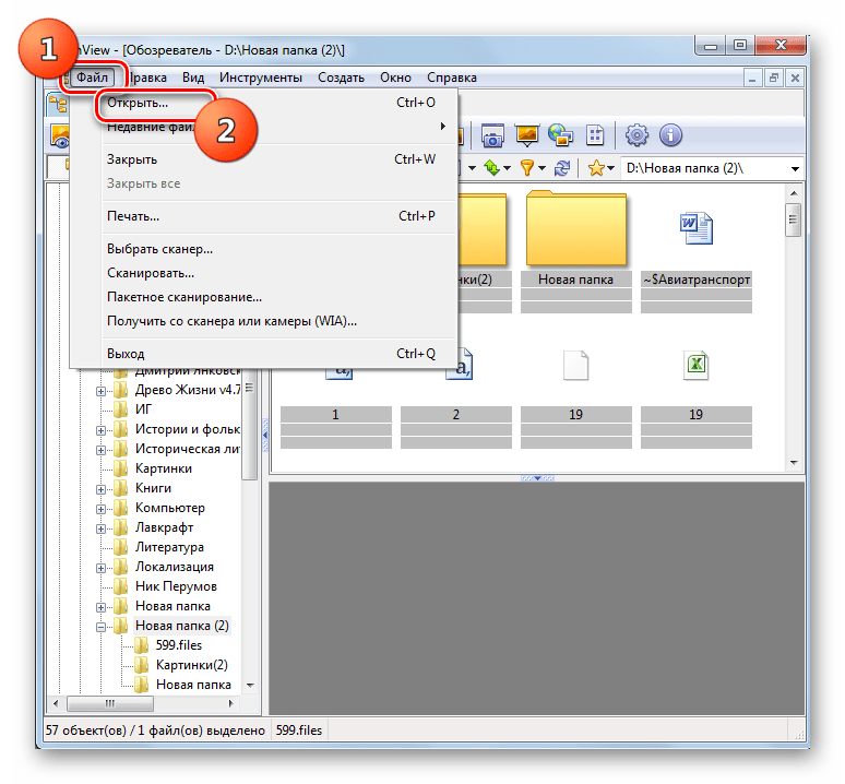 Переход в окно добавления файла через верхнее горизонтальное меню в программе XnView