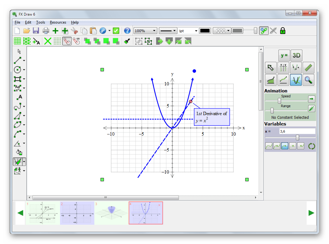 Построение графиков первой и второй производной в Efofex FX Draw