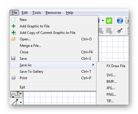 Сохранение графиков в файлах с различными форматами в Efofex FX Draw
