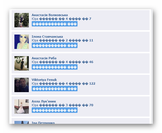 Успешной найденные пользователи в приложении Кого лайкает мой друг на сайте ВКонтакте