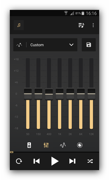 Большой выбор частот для нормализации звука в Equalizer Music Player Booster