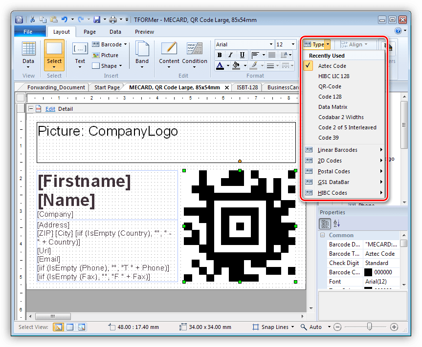 Добавление штрих-кода в программе TFORMer Designer