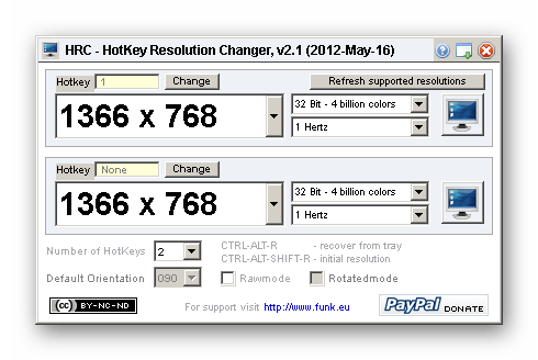 Интерфейс программного продукта HotKey Resolution Changer