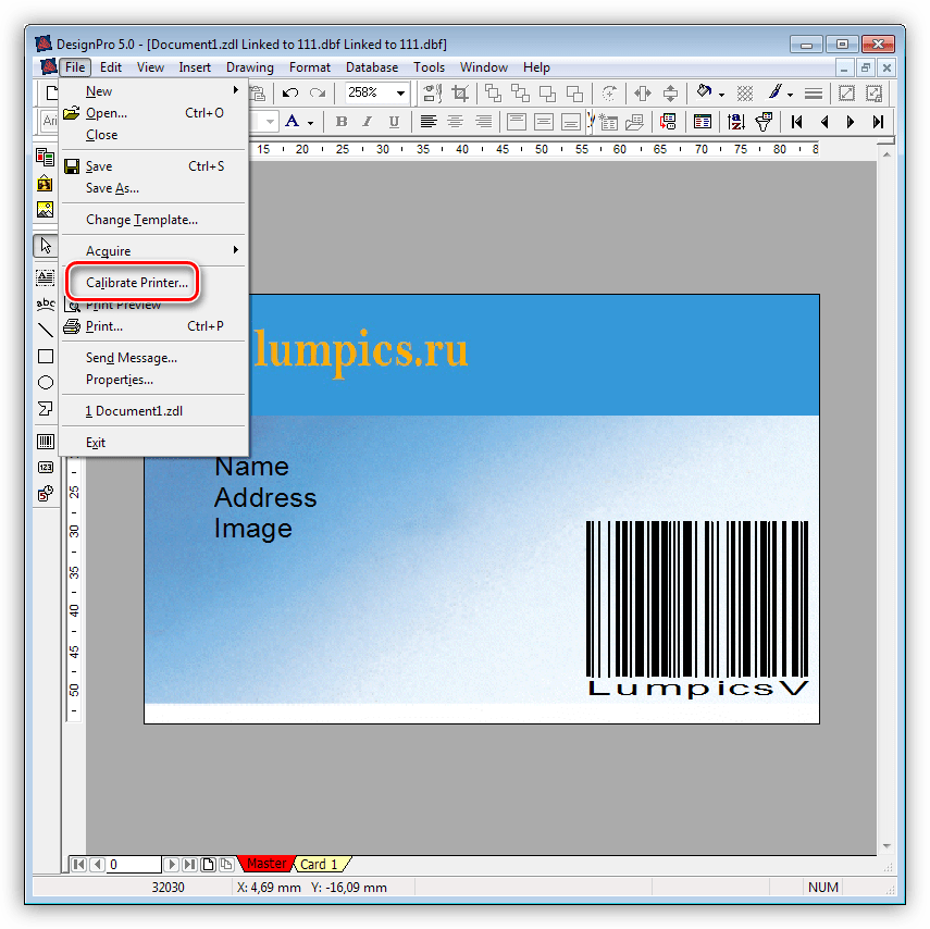 Калибровка принтера в программе DesignPro 5