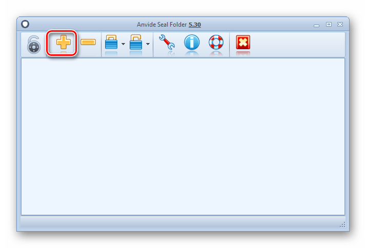 Переход в окно добавления папки через значок на панели инструментов в программе Anvide Lock Folder