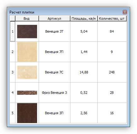 Расчет количества плитки в программе Ceramic 3D
