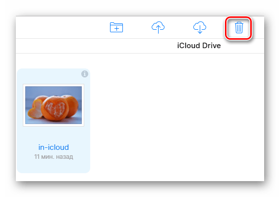 Возможность удаления одного файла в разделе iCloud Drive на сайте сервиса iCloud