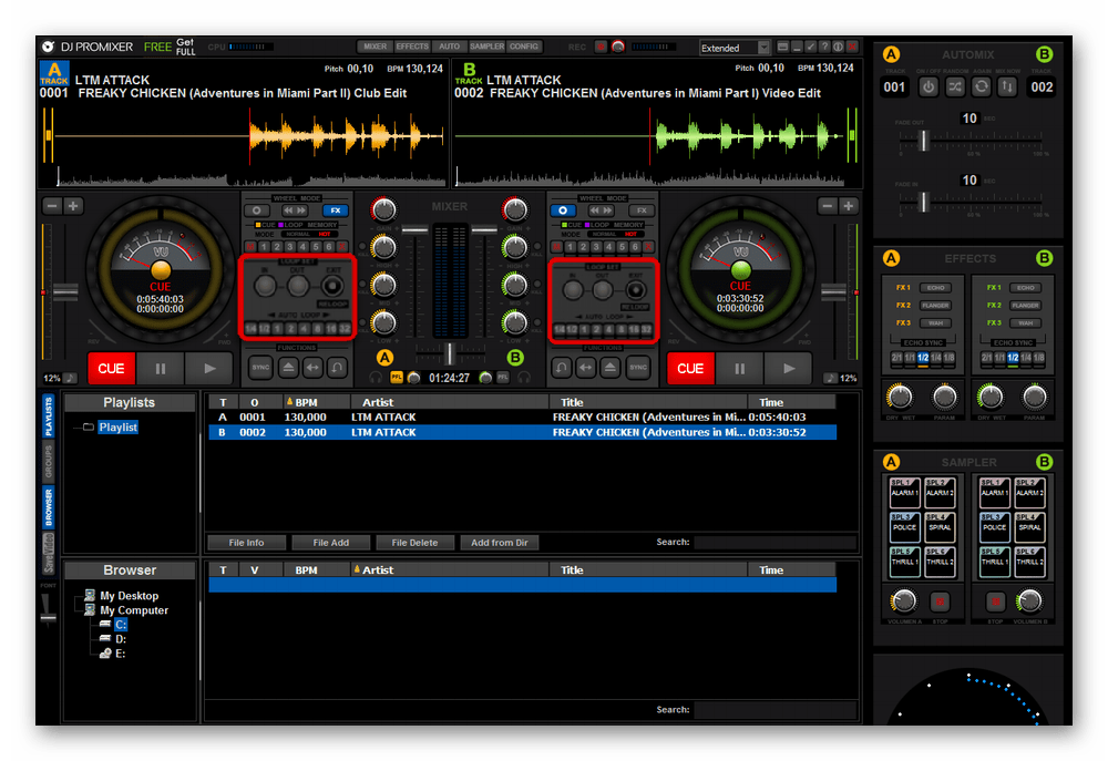 Инструмент, позволяющий зациклить выбранный участок дорожки с определенной частотой повторения в DJ ProMixer